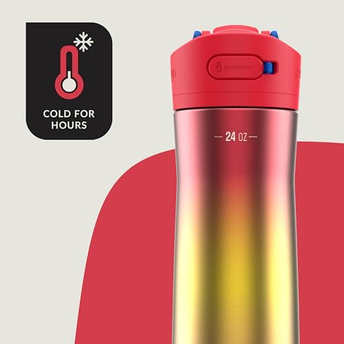 Image of Contigo Ashland Chill 2.0 Stainless Steel Water Bottle with Autospout Lid, 24 oz, Watermelon Ombre