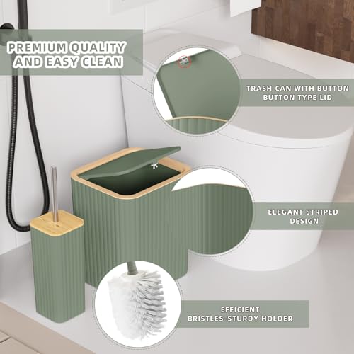 XLHOMO Bathroom Accessories Set - Elegant Sage Green Bathroom Set, 10PC Bathroom Accessory Set, Toilet Brush, Trash Can, Qtip Holder Dispenser & Soap Dispenser by XLHOMO - Used condition - Image 8