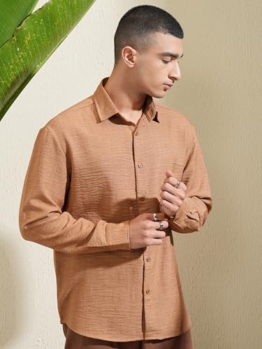 Image of Highlander Men's Relaxed Fit Shirts | Self Design | Long Sleeves | Spread Collar | Casual Shirts | Stylish Shirt