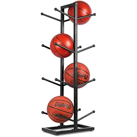 Fitlyiee Large Capacity Basketball Organizer Sturdy Iron Ball Rack for Home Garage (Black) Cover