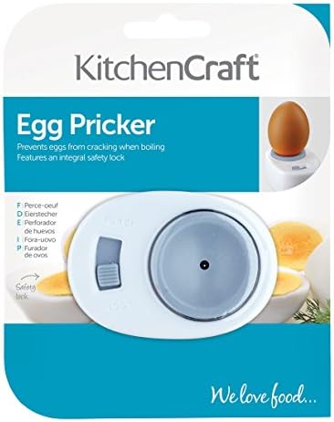 KitchenCraft Egg Pricker with Built-In Safety Lock, Plastic, White, 5.5 x 7.5 x 3 cm