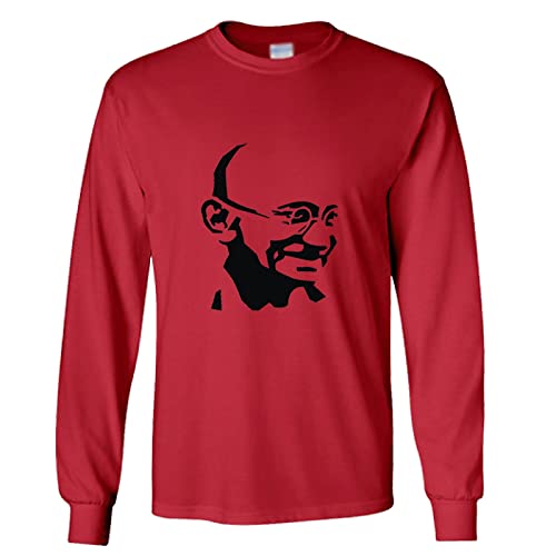 T-shirt longue manche Mahatma Gandhi rouge en taille 5XL pour homme style indien