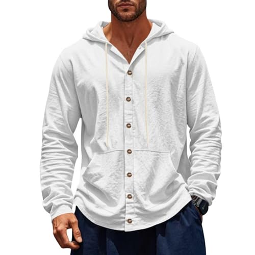Mens Button Up Hoodies Lightweight Breathable Cotton Linen Hooded Shirts Sun Protection Long Sleeve Shirts2