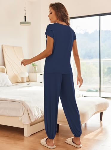 Ekouaer Pajamas for Women 2 Piece Lounge Sets Cap Sleeve Loungewear Top with Joggers Pants S-XXL3
