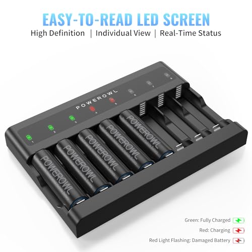 POWEROWL AA AAA Battery Charger 8 Bay, Independent Slot, USB Fast Charging for Ni-MH Ni-CD Rechargeable Batteries by POWEROWL - Image 5