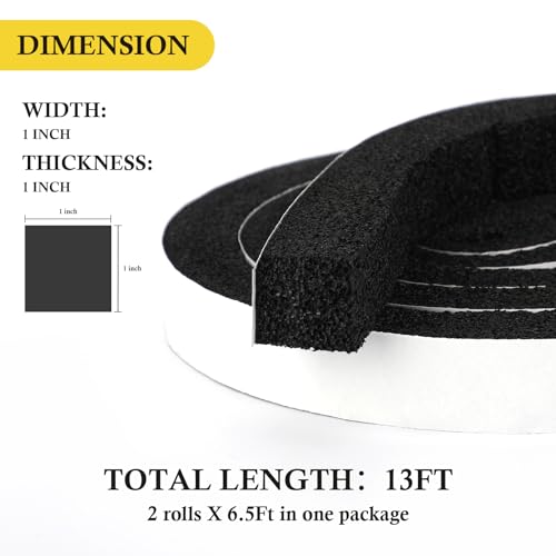 fowong Air Conditioner Window Seal 1 Inch X 1 Inch, Thick AC Weather Stripping High Resilience Foam Sealing Tape Adhesive AC Window Seal Kit 6.5ft Long (6.5ft x 2 Rolls, Black) - Thumbnail 2