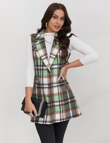 Image of IDEALSANXUN Plaid Vest for Women Fall Winter Sleeveless Blazer Jackets