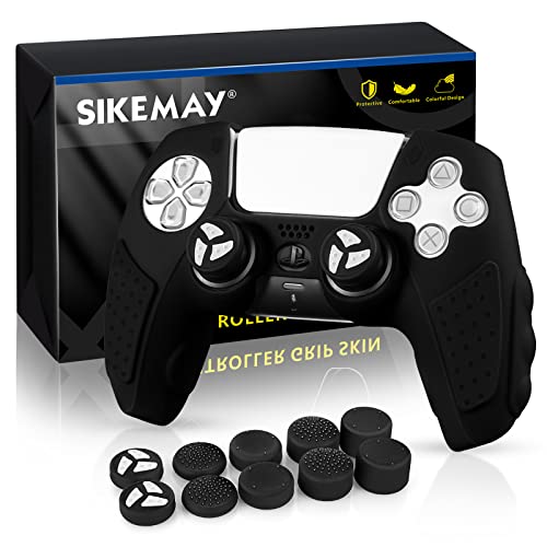SIKEMAY PS5 Controller Cover Skin Case, Direkt Anwendbar für PS5 Ladegerät, Anti-Rutsch, Schweißfestes Silikon Schutz für Playstation 5 Dualsense Controller mit Daumengriffen x 10 (Schwarz) Cover