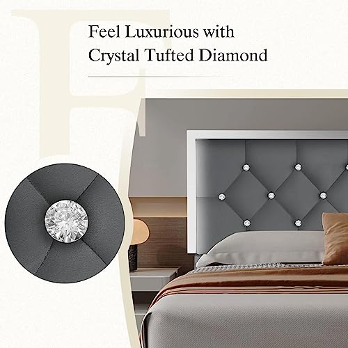 Hombck King Size Bed Frame, Velvet Upholstered Bed Frame With Modern Diamond Headboard, Mattress Foundation With Strong Wooden Slats, No Box Spring Needed, Easy Assembly, Grey #TOP3