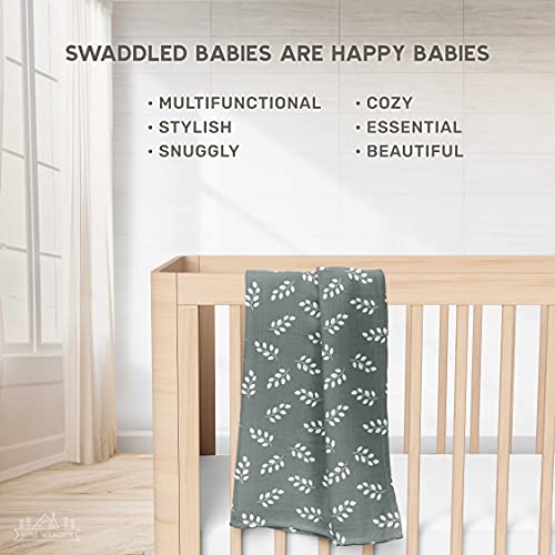 Image of Mini Wander Swaddles for Newborns Muslin Swaddle Blankets - Breathable Soft Gender Neutral Receiving Blanket Baby Essentials | 47 x 47 Cotton - (Leaves Storm Blue)