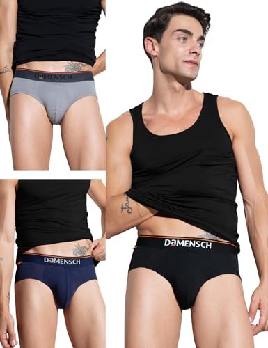 DAMENSCH Men's Regular Fit Printed Cotton Briefs for Men Pack of 4| Combed Cotton, Stretchy Fabric, Anti-Bacterial and Microfibre Waistband