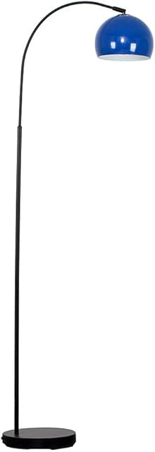 MiniSun Modern Designer Style Black Curved Stem Floor Lamp with a Gloss Navy Blue Arco Style Metal Dome Light Shade - Complete with a 6w LED GLS Bulb [3000K Warm White]