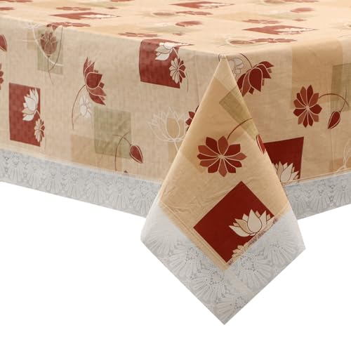Image of Dakshya Industries 6 Seater PVC Waterproof Dining Table Cover 60x90 Inch | Floral Printed Washable Table Cloth with Lace Border