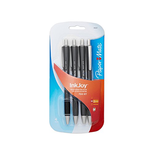 InkJoy 700 RT Retractable Ballpoint Pens, Medium Point, Black Body/Black Ink, 4-Pack