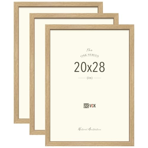 VCK 20x28 Picture Frame 3 Pack, Natural Oak Wood Wide Border, for Poster