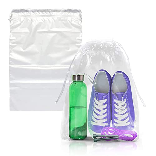PUREVACY Clear Plastic Drawstring Bags, 9 x 12 Inches. Pack of 50 2-Mil Polyethylene Travel Bag for Shoes. Clear Drawstring Bag with Strong Cotton Drawstrings. Waterproof Dust Bags for Shoes