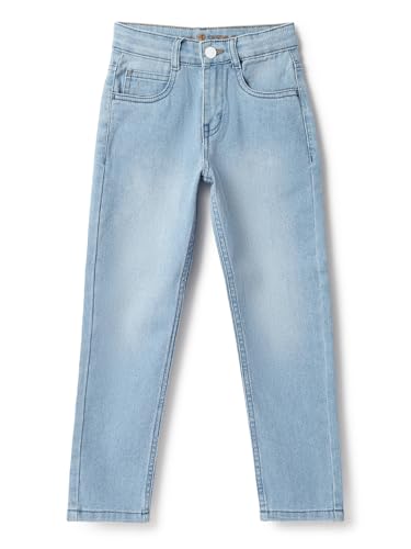 Image of Tales & Stories Boys Slim Fit Denim Jeans | 5-Pocket Stylish Mid-Rise Pants| Durable Cotton Denim Lycra with Button Closure | Casual Wear