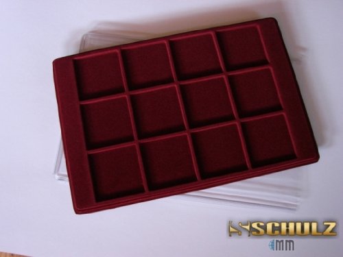 SchulzP12 Coin Tray with Protective Lid 12 Coins up to 64 mm Dark Red