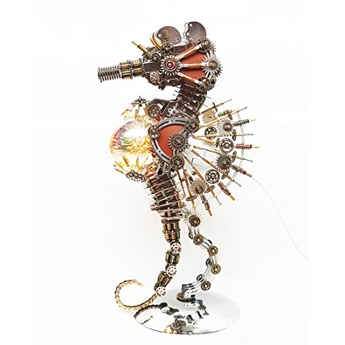 Zestaw 3D metalowych puzzli mechaniczną lampą konika morskiego i lampą fajerwerków, układanka 3D dorosłych i nastolatków, ozdoba (2100 elementów)