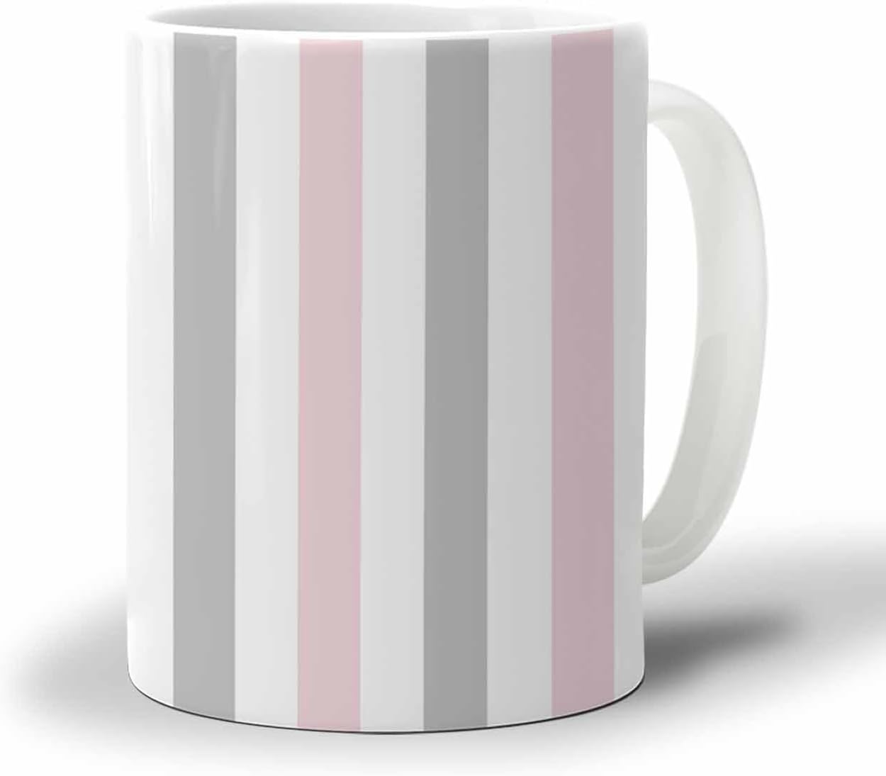 BEMIGO Ceramic Coffee Mug Pink Gray Stripes Ceramic Mug White Cup, Geometric Insulated Coffee Cup with Handle with Pattern Perfect for Tea and Hot Beverages, 12oz