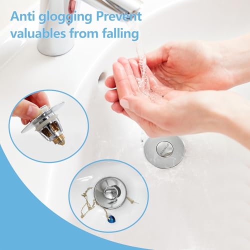 Image of QYHNYJF Bathroom Sink Stopper with Hair Catcher - Universal Pop-Up Drain Strainer for 1.1-1.5 inch US Standard Sink Drain Holes, Includes 3 Sets of Silicone Gaskets