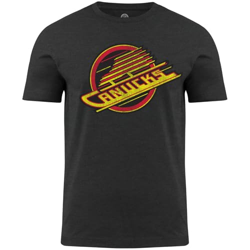 Bulletin Vancouver Canucks NHL Vintage Distressed Logo Heathered T-Shirt - Skate Logo - Charcoal - Large