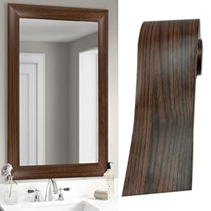 32.8Ft Black Border Peel &Stick Wood Grain Wallpaper Border Removable Waterproof Bathroom Mirror Frame Sticker (Dark Brown, 3.94Inch x 32.8Ft)