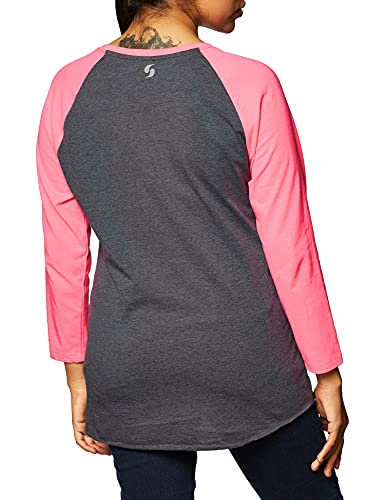 Soffe Women's Baseball Tee, Grey Heather/Neon Pink, Medium #TOP1