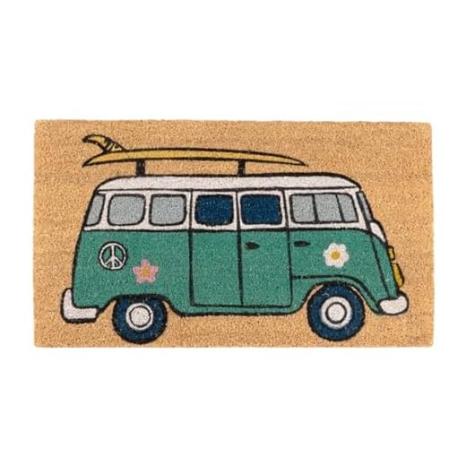 TIENDA EURASIA - Felpudos Entrada Casa Originales, Diseño Vintage Furgo, Felpudo de Fibra de Coco Natural y Base Antideslizante de PVC, 40x70x1,5 cm, Ideal para Exterior (Azul)