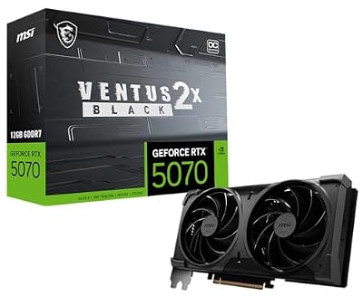 msi Gaming RTX 5070 12G Ventus 2X OC Black Graphics Card (12GB GDDR7, 192-bit, Extreme Performance: 2542 MHz, DisplayPort x3 2.1a, HDMI 2.1b, NVIDIA Blackwell Architecture)
