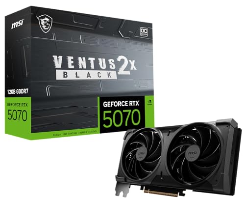 msi Gaming RTX 5070 12G Ventus 2X OC �u���b�N �O���t�B�b�N�X�J�[�h (12GB GDDR7�A192�r�b�g�A���ɂ̃p�t�H�[�}���X:2542 MHz�ADisplayPort x3 2.1a�AHDMI 2.1b�ANVIDIA