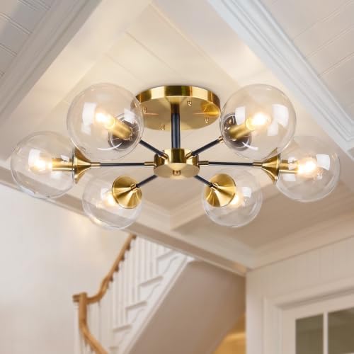 KCO Lighting MCM 6-Light Black Brass Clear Glass Sputnik Ceiling Light