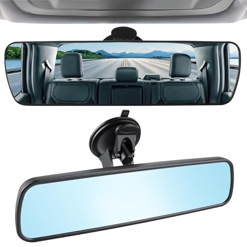 LivTee Rear View Mirror, Universal 9.5' (241mm) Wide Angle Panoramic Convex Rearview Mirror with Strong Suction Cup, Mounts on Windshield to Reduce Blind Spots for Cars SUV Trucks