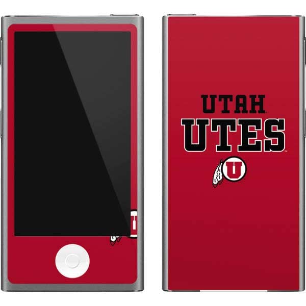 Skinit Decal MP3 Player Skin Compatible with iPod Nano (7th Gen&2012) - Officially Licensed College Utah Utes Text on Red Design