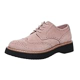 Glorertl Women's Lace Up Oxfords Shoes Chunky Platform Round Toe Penny Loafers Non-Slip Sole Pink 9