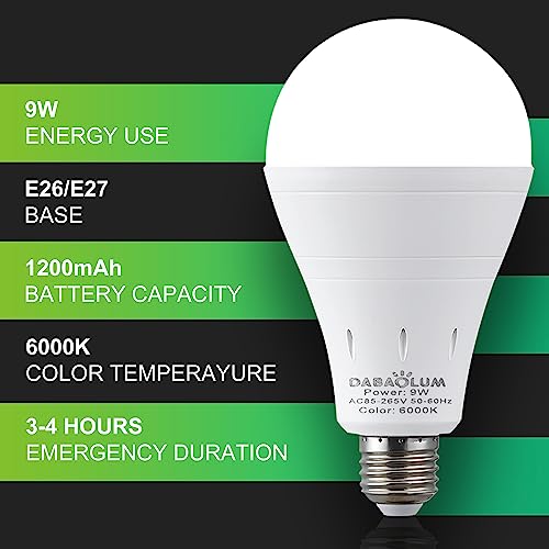 Dabaolum 6PK 6000K RECHARGEABLE LIGHT BULB 6 Pack Rechargeable Emergency Light Bulbs, Battery Powered Led Light Bulb 6000K Daylight E26 120 Volt 9W 60W Equivalent thumb #6