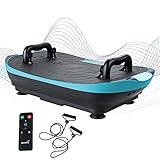 Skandika Vibrationsplatte V2 | Trainingsgriffe und Trainingsbänder, Oszillierende Vibration, Curved Design, leiser Motor, 99 Stufen, LCD-Bildschirm | Multi-Gym Sportgerät für Zuhause (blau/schwarz)