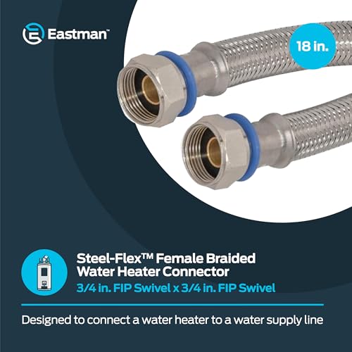 Image of Eastman 18 Inch Steel-Flex Water Heater Connector, 3 /4 Inch x 3 /4 Inch FIP Swivel, Braided Stainless Steel Water Heater Connectors, 48251