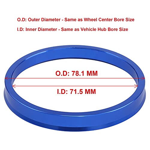 Image of 71.5 to 78.1 Hub Centric Rings (Pack of 4) Aluminium Alloy Wheel Center Rings Hubrings 78.1 to 71.5 ID=71.5mm OD=78.1mm