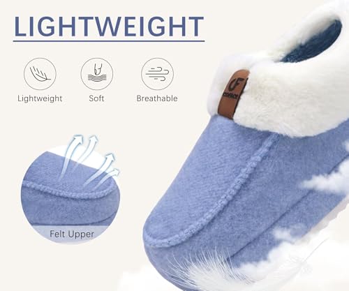 COFACE Womens Warm Fuzzy House Slippers Arch Support Memory Foam Comfort Recovery Platform Winter Moccasin Shoes Ladies Orthotic Plantar Fasciitis Indoor Outdoor Hard Rubber Sole Blue Size 94