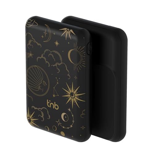 T'nb - Batterie de Secours 5000mAh Compatible MagSafe, Design Flower, Option de Charge Filaire Ultra-Rapide USB-C de 20W - Noir