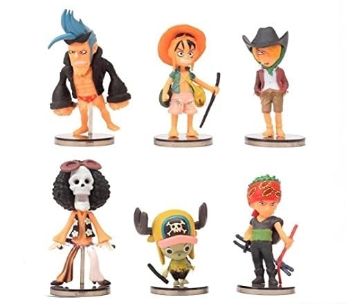 Image of Trunkin One Piece Manga Set of 6 Luffy Sanji Chopper Zoro Characters with Stand Action Figures Figurines Cute Small Toy Set, Rubber