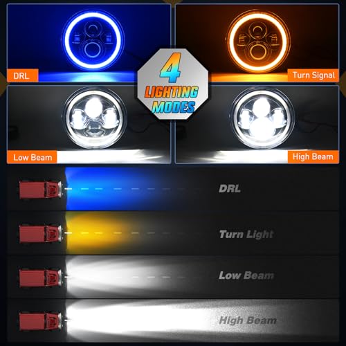 Image of Nilight 7 Inch Round LED Halo Headlights w /Turn Signal Amber Light Blue DRL High Low Beam 7 inch Headlight Compatible with 2007 2008 2009 2010 2011 2012 2013 2014 2015 2016 2017 2018 Wrangler JK JKU