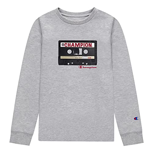 Champion Boys Long Sleeve Tee Shirt Kids Tops (Oxford Heather Casette, Large)