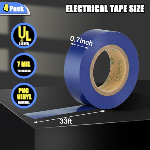 Image of GEYYANG Blue Electrical Tape, Professional Grade UL Approved, 4 Pack Multipurpose Electrical Tape for Home Improvement Electrical Equipment, 0.7in X 33ft PVC Electric Insulating Tape