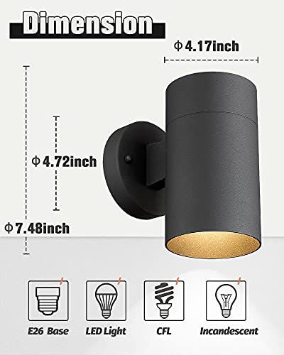 Image of Ken & Ricky Modern Outdoor Wall Sconce Lights,Cylinder，Black ，4 Pack