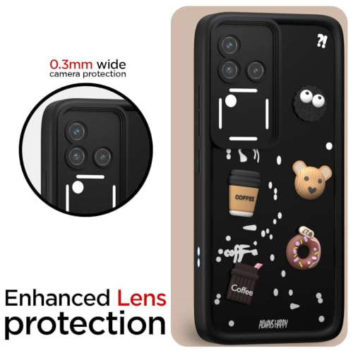 Image of Bintage Cute Fun Ball | Taddy Cartoon 3D Smiley Coffee Cup | Milk Donut | Full Camera Protection Back Cover Compatible for Vivo V2318 / Vivo V30 5G - Black