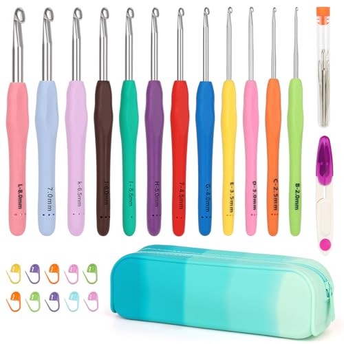 Image of Coopay Crochet Hooks Set with Case, 12 Size Ergonomic Crochet Needles for Beginner Adult Arthritic Hands, 2mm(B)-8mm(L) Extra Long Knitting Hook for Crocheting Yarn- Great DIY Craft Christmas Gift