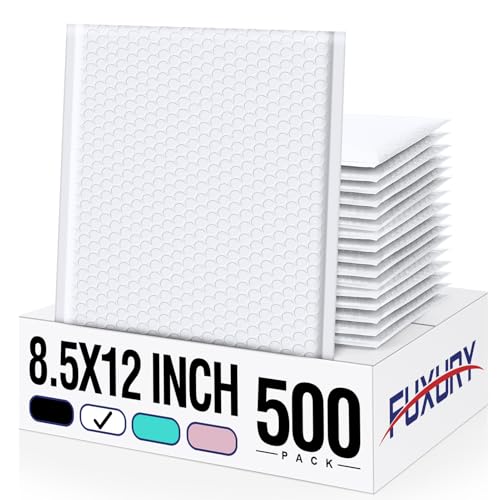 Image of Fuxury 500 Pack White Bubble Mailers 8.5x12 inch Opaque Bubble Envelopes Usable Size 8.5x11 Inch Strong Adhesion Padded Mailers Thick Padded Envelopes for Small Business Mailing Books Clothes Supplies