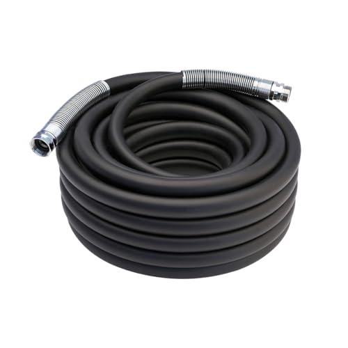 Image of Guitrees 2026 Upgraded Garden Hose 50FT x 3 /4 inch, Heavy Duty Rubber Water Hose with Five Layered Braiding, Swivel male and female Nickel-plated Brass Fittings, 1200PSI Burst, 300PSI Working (Black)